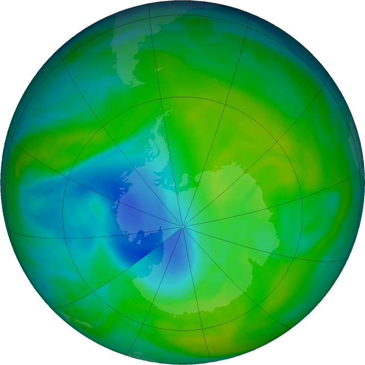 Antarctic ozone map for 05 December 2018